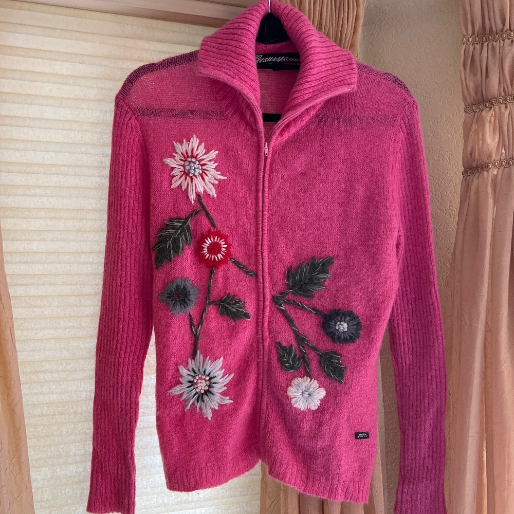 Luxury Miss Sixty Brand Pink Mohair Embroidered Sweater Top